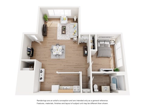 Floor plan for 1 bed, 1 bath, 490 sqft